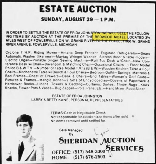 Redwood Motel - Aug 1982 Estate Auction